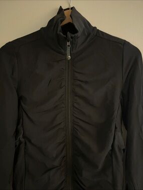 Ruched Front Reversible Zip Jacket in Black